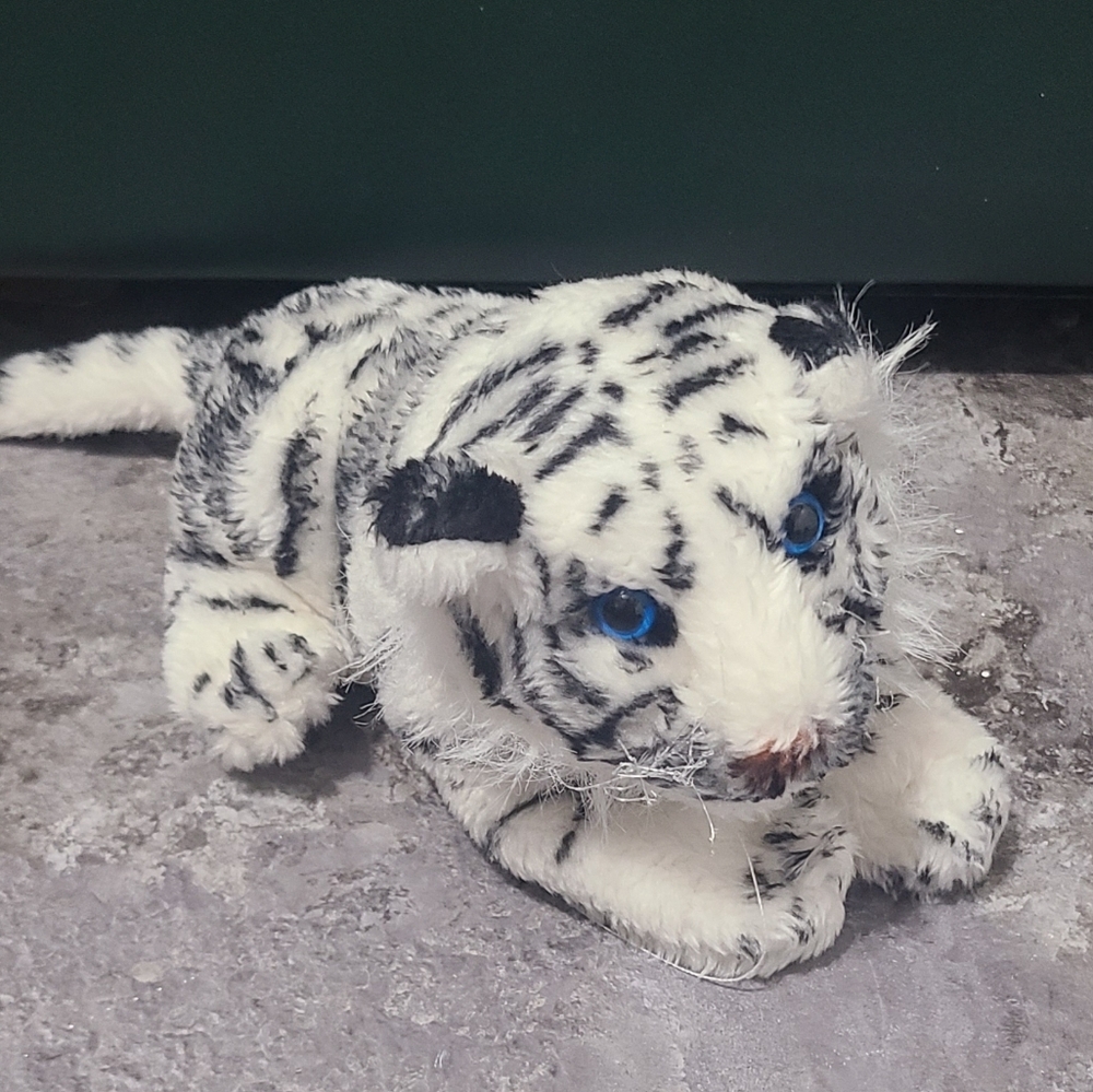 White & Black Blue Eyes 14" Plush Tiger Stuffed Animal By Rinco Molded Head